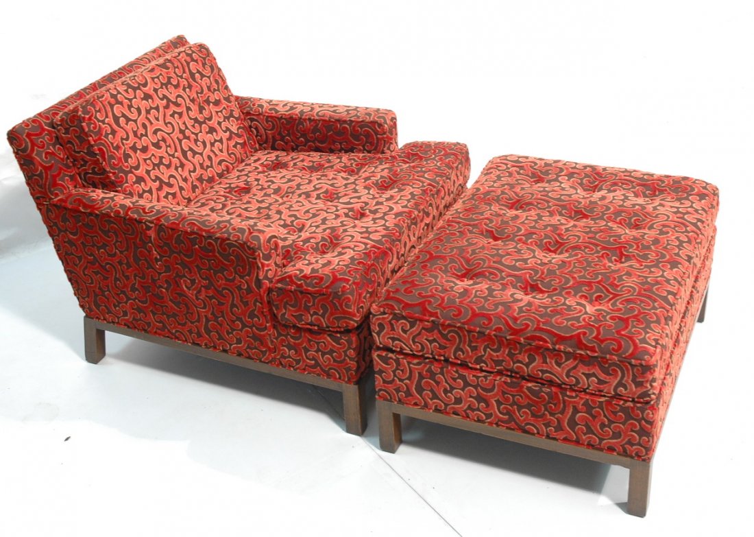 Harvey Probber Lounge Chair And Ottoman. Square: Harvey Probber Lounge Chair And Ottoman. Square wood frame. -- Dimensions: H: 28 inches: W: 32 inches: D: 36 inches ---