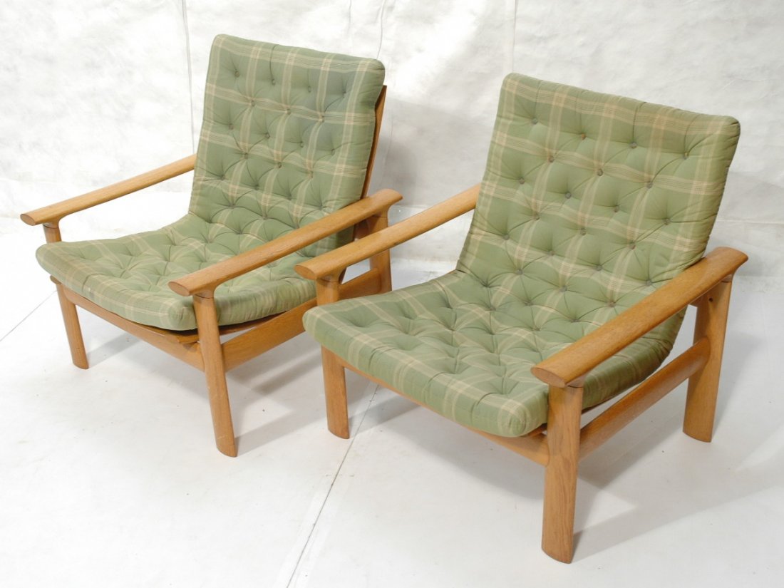 Pair Borge Mogensen Style Lounge Chair. Elliptic: Pair Borge Mogensen Style Lounge Chair. Elliptical wood frames.-- Dimensions: H: 33 inches: W: 30.25 inches: D: 29 inches ---