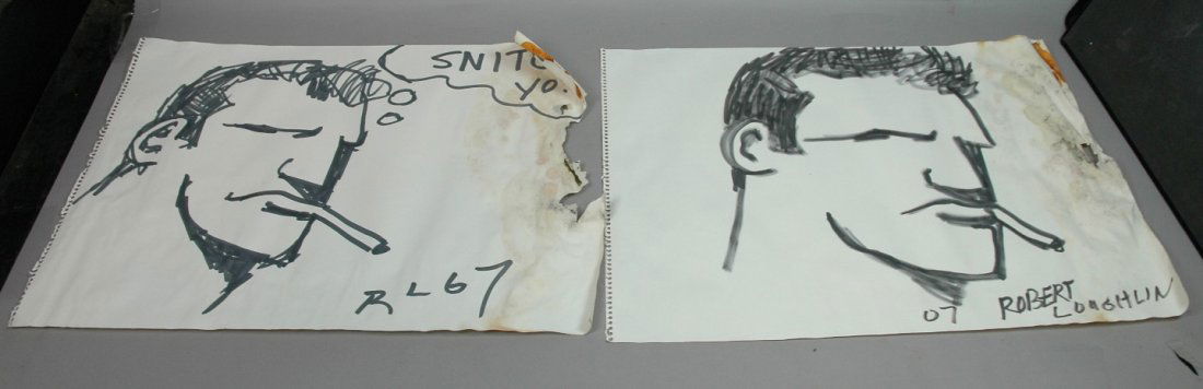 Two ROBERT LOUGHLIN Magic Marker "Brute" Drawings: Two ROBERT LOUGHLIN Magic Marker "Brute" Drawings. Sketchbook paper. Signed. Dated 07.-- Dimensions: H: 18 inches: W: 23 inches ---