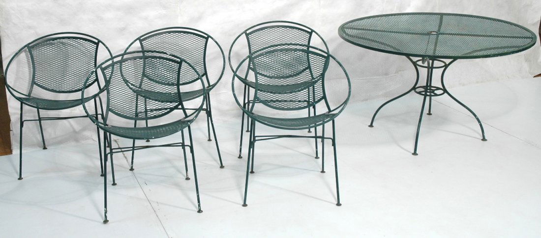 Outdoor Set SALTERINI Iron Table & 5 Chairs. Pain: Outdoor Set SALTERINI Iron Table & 5 Chairs. Painted Green.-- Dimensions: H: 30 inches: W: 25.25 inches: D: 18 inches ---
