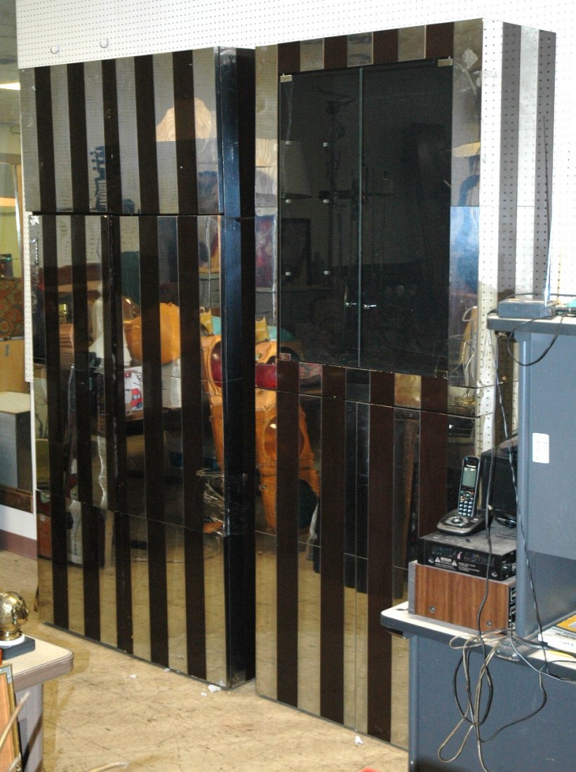 2 PAUL EVANS Wall Cabinets. Brown Lacquer, Chrome: 2 PAUL EVANS Wall Cabinets. Brown Lacquer, Chrome. -- Dimensions: H: 90 inches ---