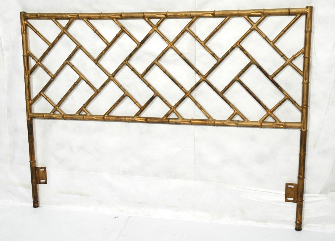 Italian Modern Gilt Faux Bamboo Headboard. Antiqu: Italian Modern Gilt Faux Bamboo Headboard. Antiqued Gilt Finish-- Dimensions: H: 43.5 inches: W: 59.5 inches ---