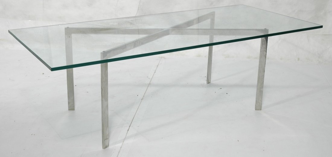 Barcelona Style Coffee Cocktail Table. Heavy Fla: Barcelona Style Coffee Cocktail Table. Heavy Flat Chrome Base. Unmarked.-- Dimensions: H: 16.75 inches: W: 54.25 inches: D: 24 inches ---
