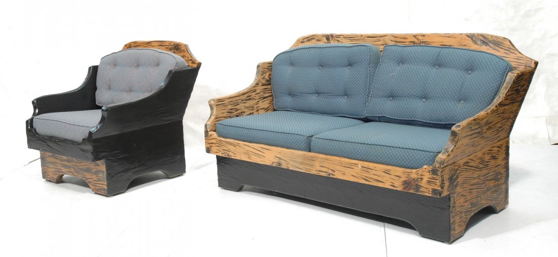 Rustic Country Couch and Lounge Chair. Heavy woo: Rustic Country Couch and Lounge Chair. Heavy wood construction. Dovetailed. Contrasting finish.-- Dimensions: H: 32.5 inches: W: 64.5 inches: D: 31.5 inches ---