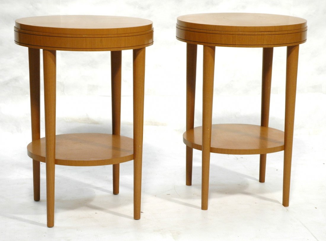 Pair WIDDICOMB Style Occasional Side Tables. Tap: Pair WIDDICOMB Style Occasional Side Tables. Tapered Legs.-- Dimensions: H: 25.25 inches: W: 18 inches ---