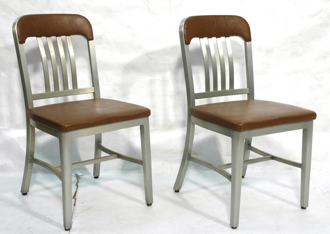 Pair Goodform Chairs. Upholstered seat and back.: Pair Goodform Chairs. Upholstered seat and back. Unmarked.-- Dimensions: H: 33 inches: W: 17.5 inches: D: 20.5 inches ---