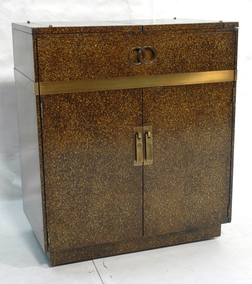 Michael Taylor Heritage Bar Cabinet. Oil Spot La: Michael Taylor Heritage Bar Cabinet. Oil Spot Lacquer Finish. Flip Top.-- Dimensions: H: 34.75 inches: W: 30 inches: D: 17 inches ---