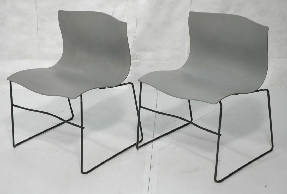 Pr Hairpin Iron Base KNOLL Handkerchief Chairs. S: Pr Hairpin Iron Base KNOLL Handkerchief Chairs. Stacking Chairs. Heavy molded plastic. Molded mark. Vignelli Designs 1983Vignelli Designs brought elegance and design to the too-often styleless high de