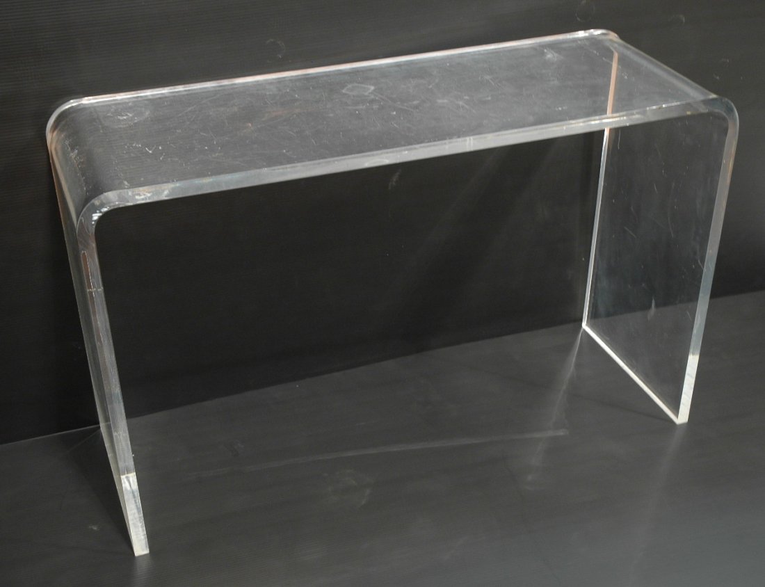 Lucite Console Table. 1" thick Lucite Hall Table.: Lucite Console Table. 1" thick Lucite Hall Table. -- Dimensions: H: 28 inches: W: 46.5 inches: D: 16 inches ---