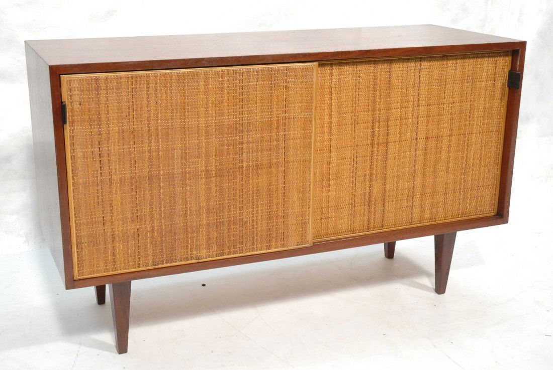 Knoll Cane front Cabinet Credenza Sideboard. Sli: Knoll Cane front Cabinet Credenza Sideboard. Sliding doors. Leather pulls.-- Dimensions: H: 29 inches: W: 48 inches: D: 17.75 inches ---