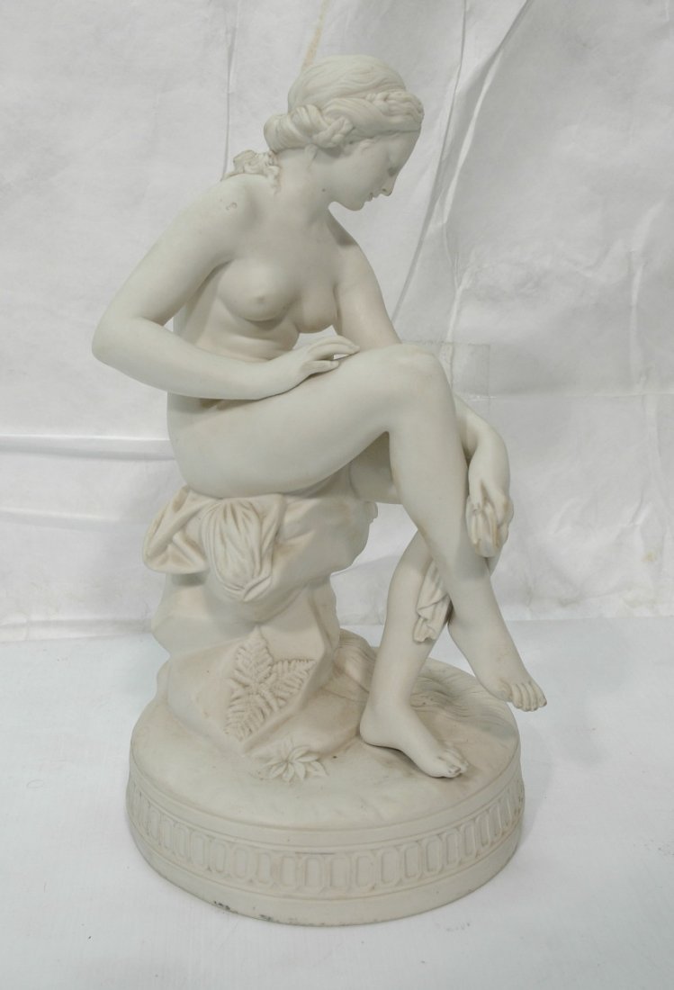 Large Parian Figure of Nude Bather. Unsigned.: Large Parian Figure of Nude Bather. Unsigned.-- Dimensions: H: 16 inches: W: 8.75 inches: D: 9.75 inches ---