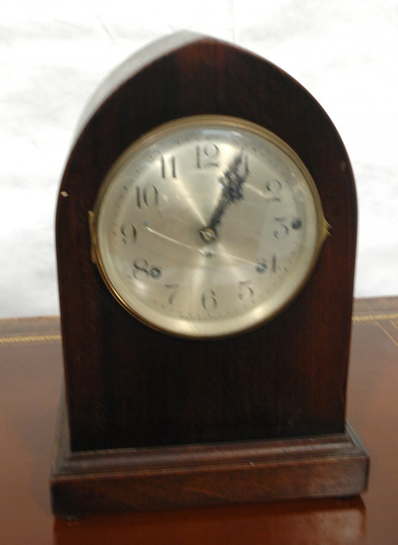 SETH THOMAS Chiming Cathedral Clock. Wood Case. P: SETH THOMAS Chiming Cathedral Clock. Wood Case. Possibly Sonora. -- Dimensions: H: 15 inches: W: 10.5 inches: D: 7.5 inches ---