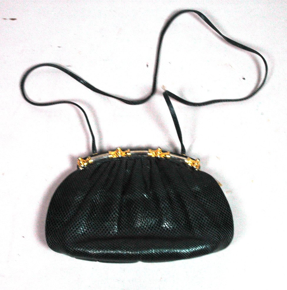 Judith Leiber Leather Clutch Purse Handbag. Blue: Judith Leiber Leather Clutch Purse Handbag. Blue leather. Unique side latch.-- Dimensions: H: 4.5 inches: W: 8.5 inches --- US Shipping charge: $28