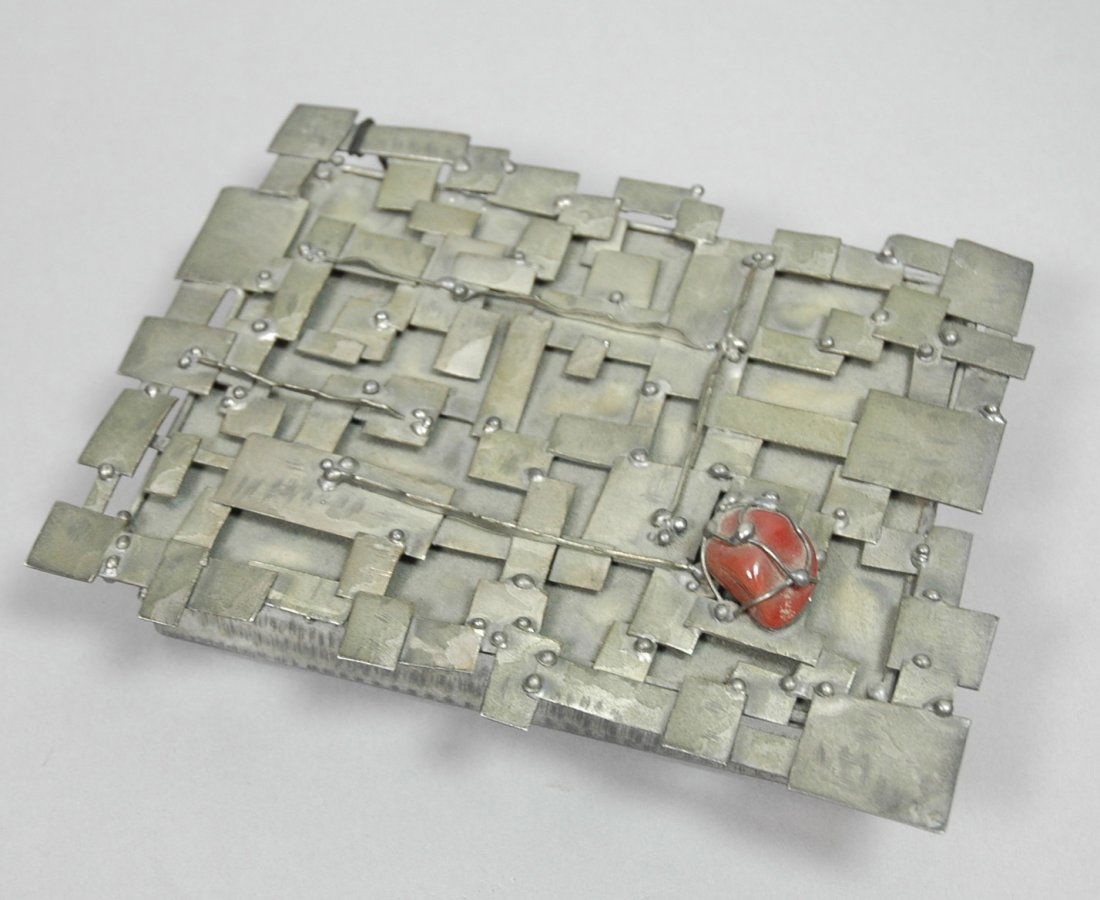 Leivi Chiavari Ely Brutalist Box Set with Stone.: Leivi Chiavari Ely Brutalist Box Set with Stone. Has hang tag and business card. Stamped.-- Dimensions: H: 2 inches: W: 7.5 inches: D: 5.75 inches --- US Shipping charge: $14