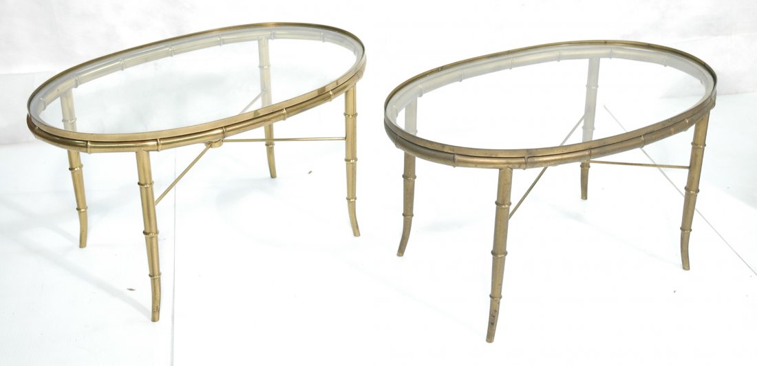Pair Italian Mastercraft Style Side Tables. Faux: Pair Italian Mastercraft Style Side Tables. Faux Bamboo. Inset glass.-- Dimensions: H: 16.25 inches: W: 29 inches: D: 17.5 inches ---