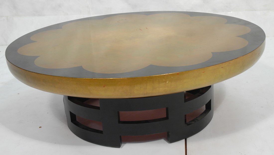 KITTINGER James Mont Style Low Asian style Cockta: KITTINGER James Mont Style Low Asian style Cocktail Table. Ebonized Asian inspired base with Gold Leaf Top.-- Dimensions: H: 14.25 inches: W: 42 inches: D: 42 inches ---