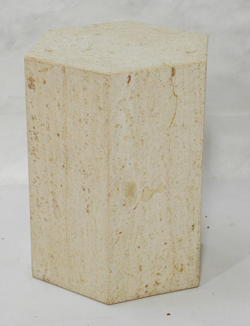 PACE Travertine Hexagonal Pedestal.: PACE Travertine Hexagonal Pedestal. -- Dimensions: H: 18 inches: W: 15 inches: D: 12.75 inches ---