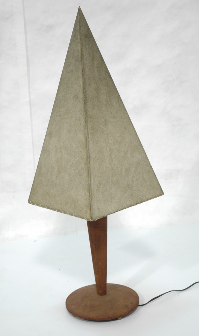 Artist Signed Table Lamp. Textured wood base with: Artist Signed Table Lamp. Textured wood base with Vellum Shade. Dated 93-- Dimensions: H: 32 inches: W: 10 inches ---