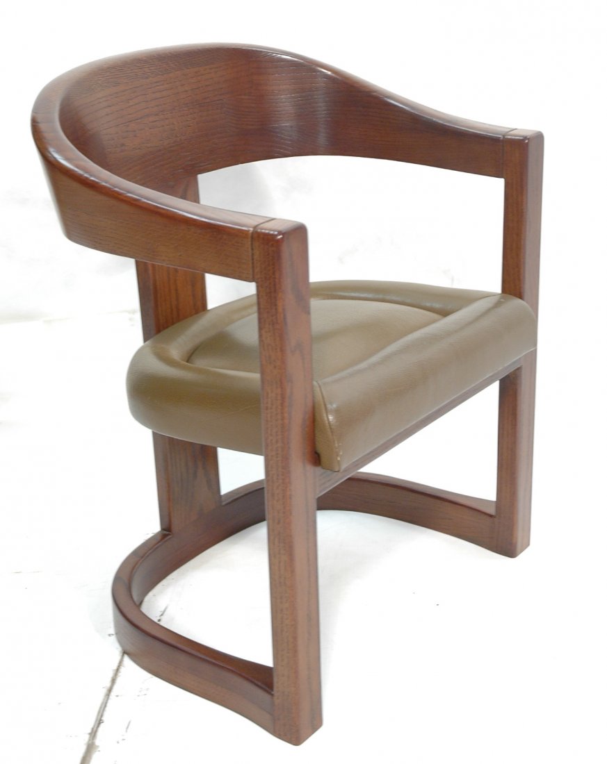 Karl Springer Style Onassis Chair in Natural wood: Karl Springer Style Onassis Chair in Natural wood with Vinyl Seat. Unmarked.-- Dimensions: H: 31 inches: W: 25.5 inches: D: 21 inches ---