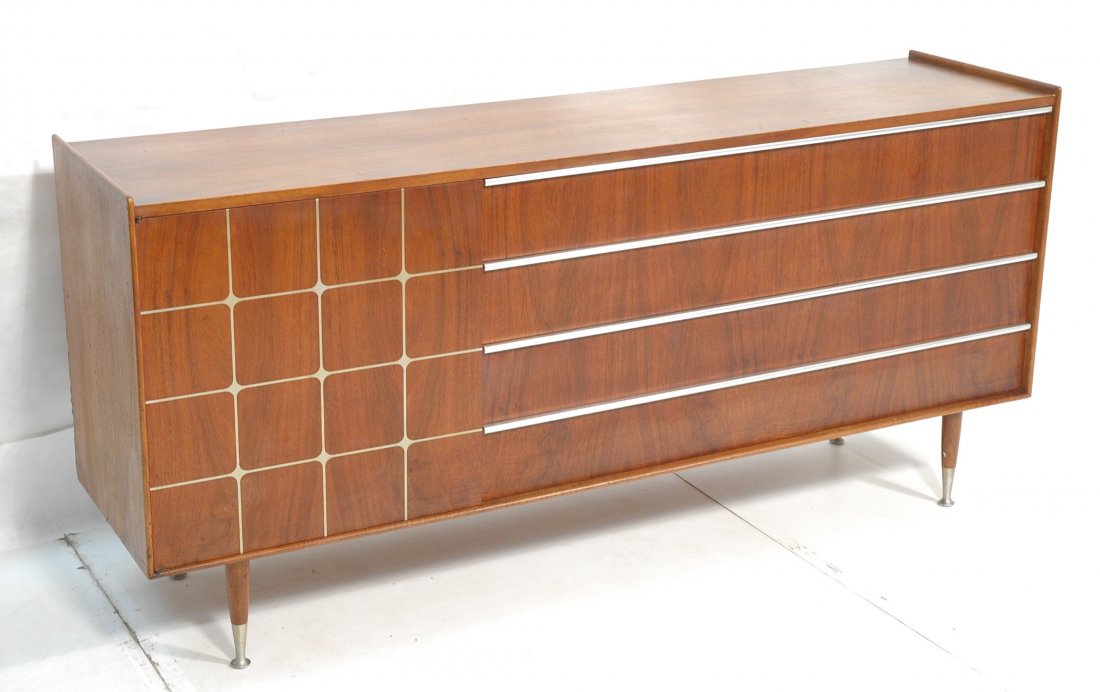 Edmund Spence Dresser Credenza Cabinet. Made in S: Edmund Spence Dresser Credenza Cabinet. Made in Sweden. Aluminum inlays with aluminum pulls.-- Dimensions: H: 33 inches: W: 72 inches: D: 17.5 inches ---