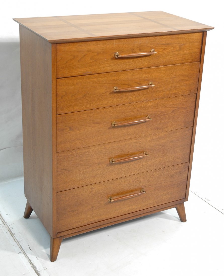 Heritage Henredon Tall Chest Dresser. Wood Pulls: Heritage Henredon Tall Chest Dresser. Wood Pulls. American Modern Walnut.-- Dimensions: H: 47 inches: W: 36 inches: D: 20.5 inches ---