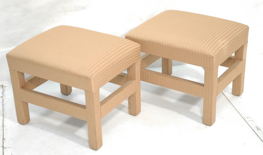 Pair Parson Style Footstool Benches. Gold Upholst: Pair Parson Style Footstool Benches. Gold Upholstery.-- Dimensions: H: 16.5 inches: W: 20 inches: D: 16 inches ---