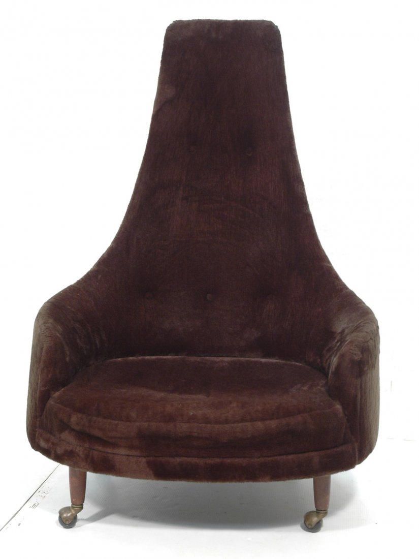 ADRIAN PEARSALL Tall Back Lounge Chair. Black Uph: ADRIAN PEARSALL Tall Back Lounge Chair. Black Upholstery on Walnut Legs. Casters. Wide Seat. Exaggerated tall back. -- Dimensions: H: 54 inches: W: 37 inches: D: 37 inches ---