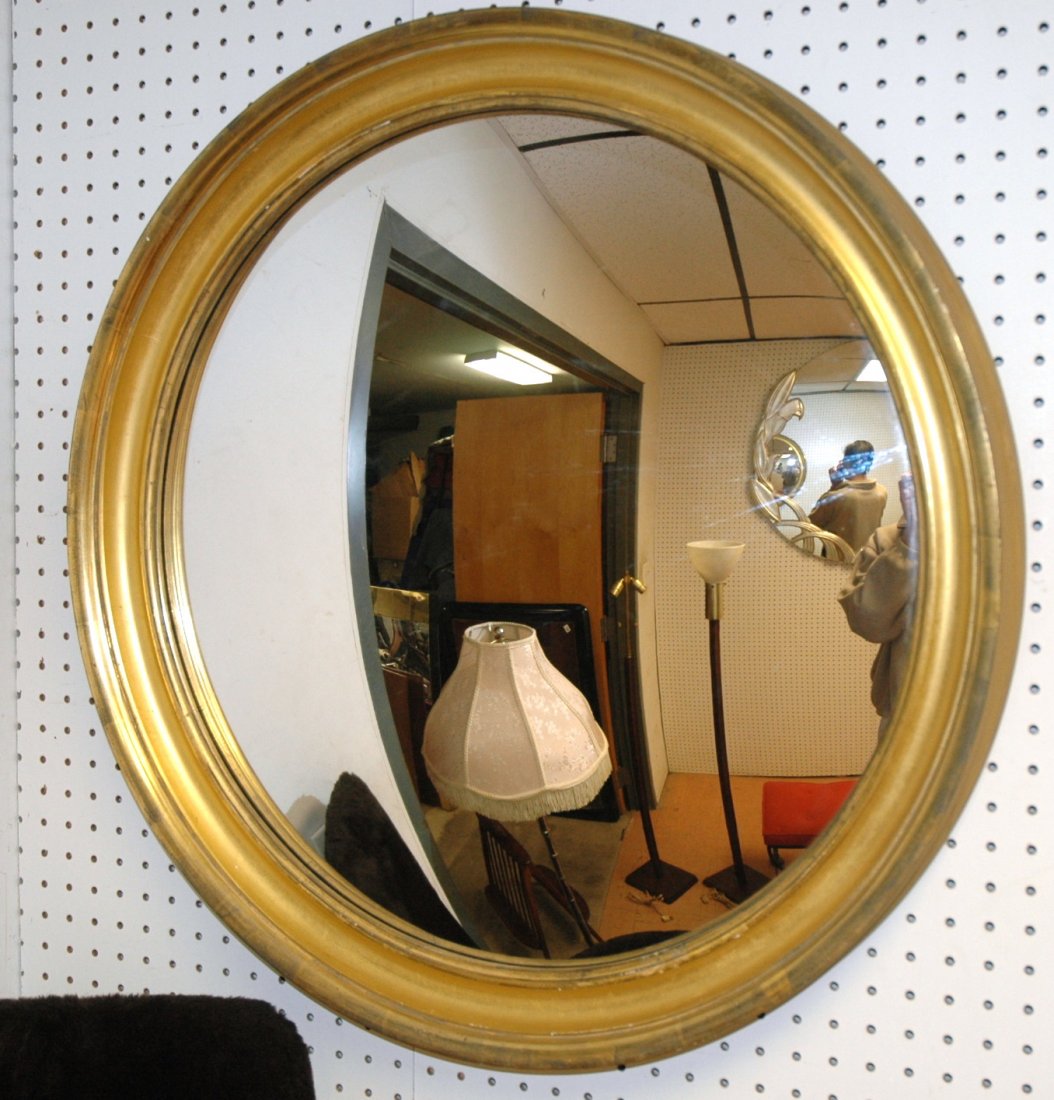 Round Bulls Eye Mirror with Gilt Frame. Acrylic C: Round Bulls Eye Mirror with Gilt Frame. Acrylic Convex Mirror.-- Dimensions: H: 28 inches: W: 28 inches ---