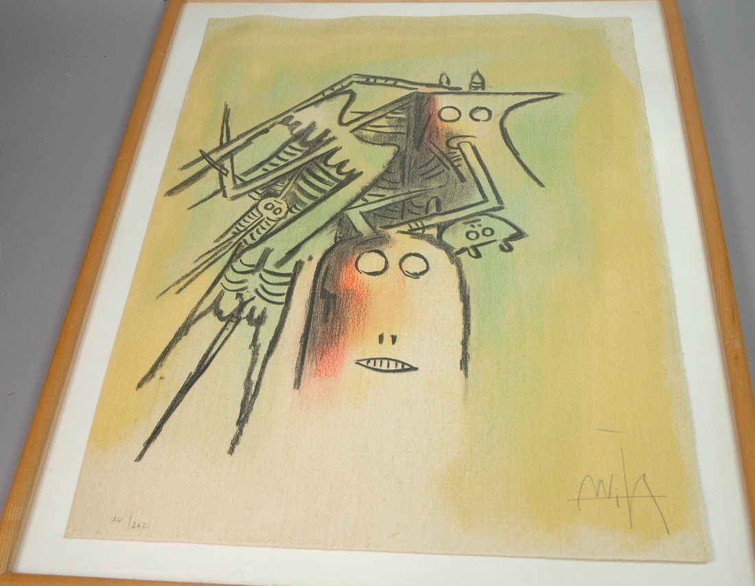 WIFREDO LAM Modernist Print 241/262. Signed. Framed.: WIFREDO LAM Modernist Print 241/262. Signed. Framed.-- Dimensions: Image Size: H: 25 inches: W: 19.5 inches ---