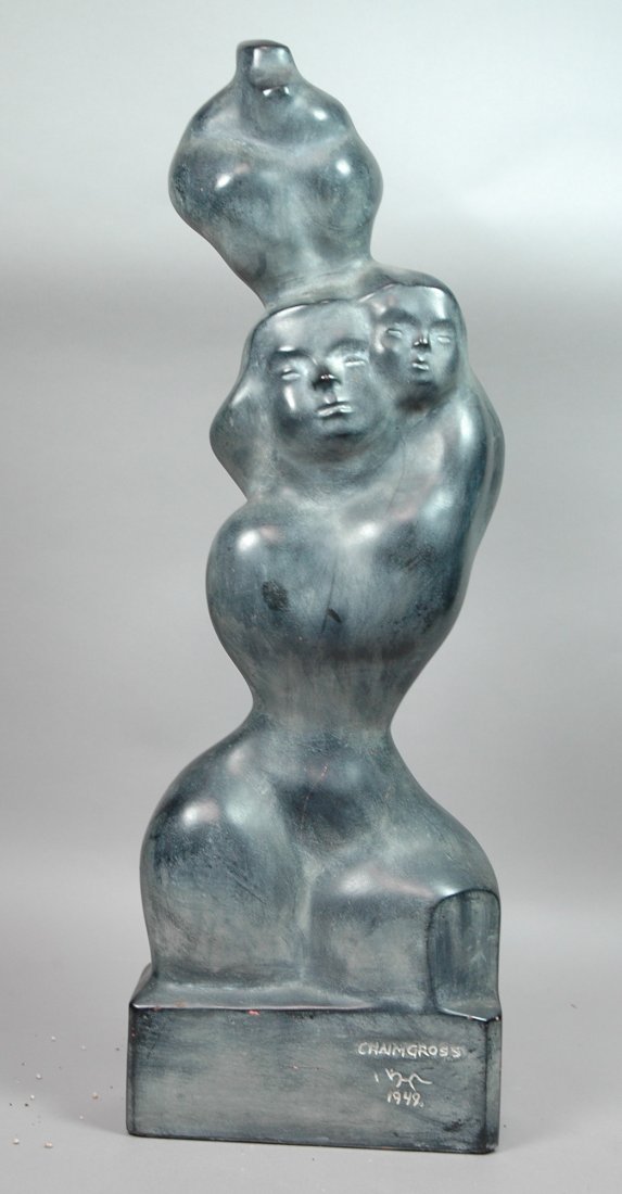 Chaim Gross 1949 Terrracoota Sculpture with Bronz: Chaim Gross 1949 Terrracoota Sculpture with Bronzed Finish. Signed and dated.-- Dimensions: H: 28 inches: W: 9.5 inches: D: 4 inches ---