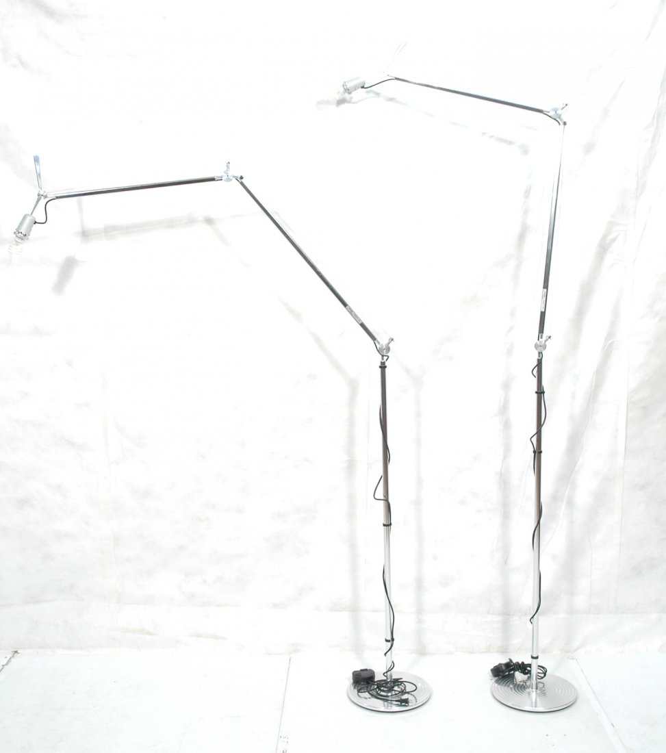 Pair Tall Artemide Tolomeo Floor Lamps. Adjustabl: Pair Tall Artemide Tolomeo Floor Lamps. Adjustable Arms. -- Dimensions: H: 89 inches ---