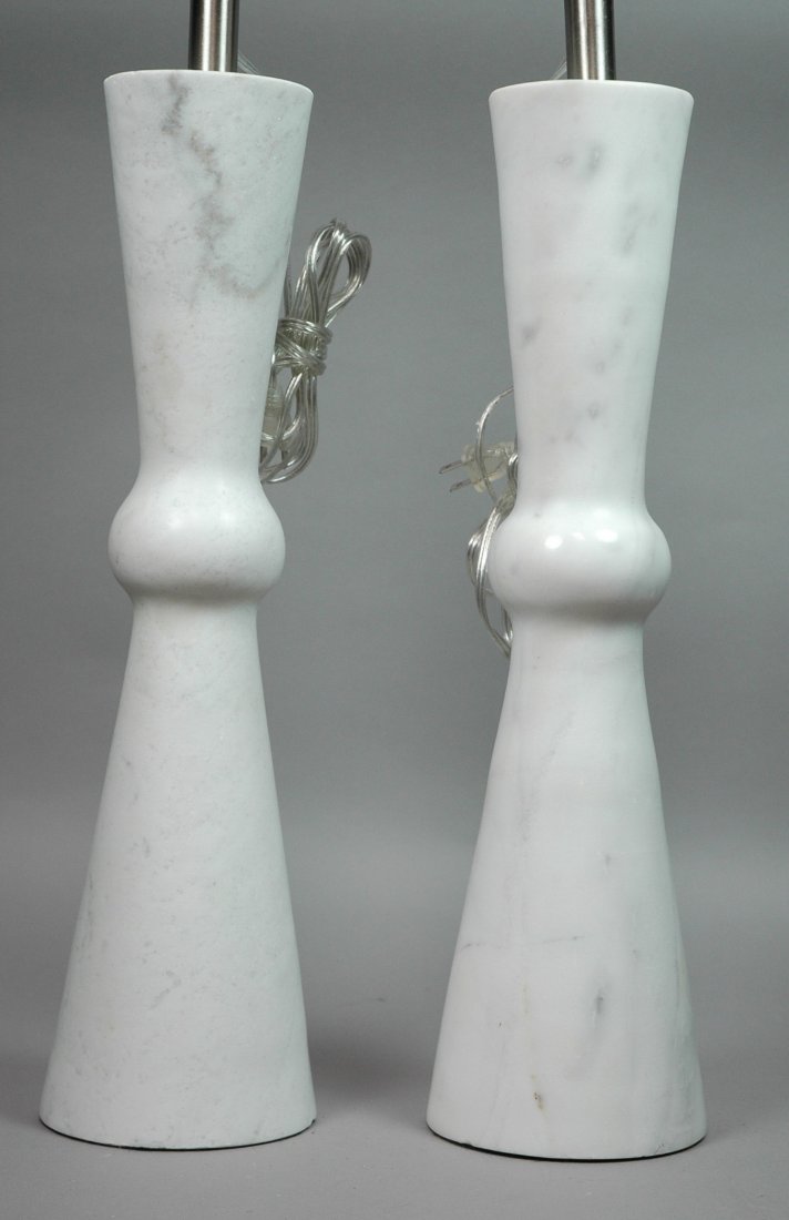 Pair Italian Marble Table Lamps with Corseted Bod: Pair Italian Marble Table Lamps with Corseted Body.-- Dimensions: H: 26 inches: W: 6 inches ---