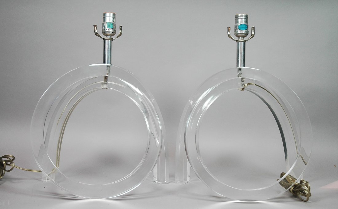 Pr DOROTHY THORPE Lucite Pretzel Table Lamps.: Pr DOROTHY THORPE Lucite Pretzel Table Lamps. -- Dimensions: H: 17.5 inches: W: 13.5 inches: D: 9 inches ---