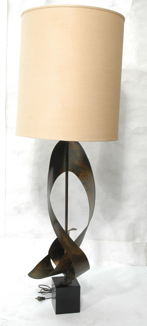 Harry Balmer for LAUREL Table Lamp.: Harry Balmer for LAUREL Tall Sculptural Metal FANTONI style Table Lamp. Metal Cube Vase. -- Dimensions: H: 56 inches ---