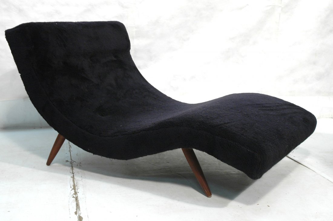 Adrian Pearsall Wave Chaise Lounge Chair. Walnut: Adrian Pearsall Wave Chaise Lounge Chair. Walnut legs. Fuzzy black upholstery. -- Dimensions: H: 28 inches: W: 54 inches: D: 36.5 inches ---