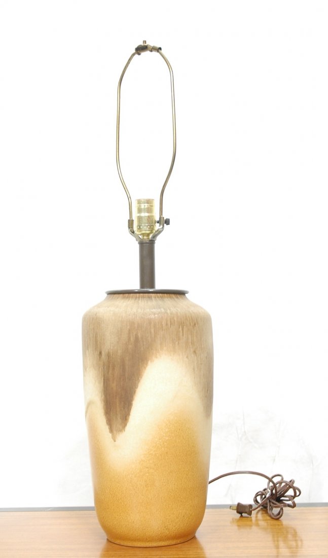 Modernist Pottery Table Lamp. Raymor Sticker. Wes: Modernist Pottery Table Lamp. Raymor Sticker. West German pottery.-- Dimensions: H: 30 inches: W: 8.5 inches ---