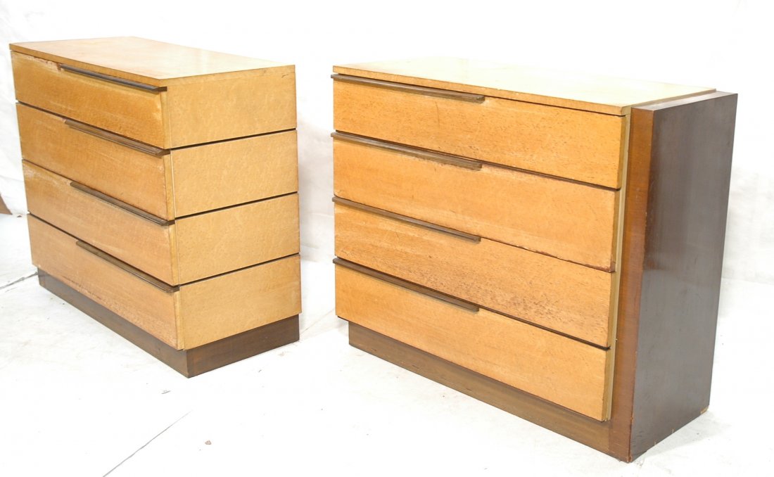 Pair Gilbert Rodhe Dresser Chest Cabinets. Birdse: Pair Gilbert Rodhe Dresser Chest Cabinets. Birdseye maple with mahogany ends. Wood pulls.-- Dimensions: H: 36.25 inches: W: 43 inches: D: 18 inches ---