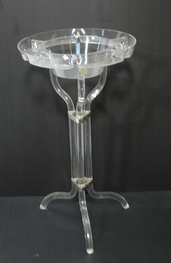 70's Lucite Serving Stand with Tripod base. Chrom: 70's Lucite Serving Stand with Tripod base. Chrome Supports.-- Dimensions: H: 31 inches: W: 17.25 inches ---