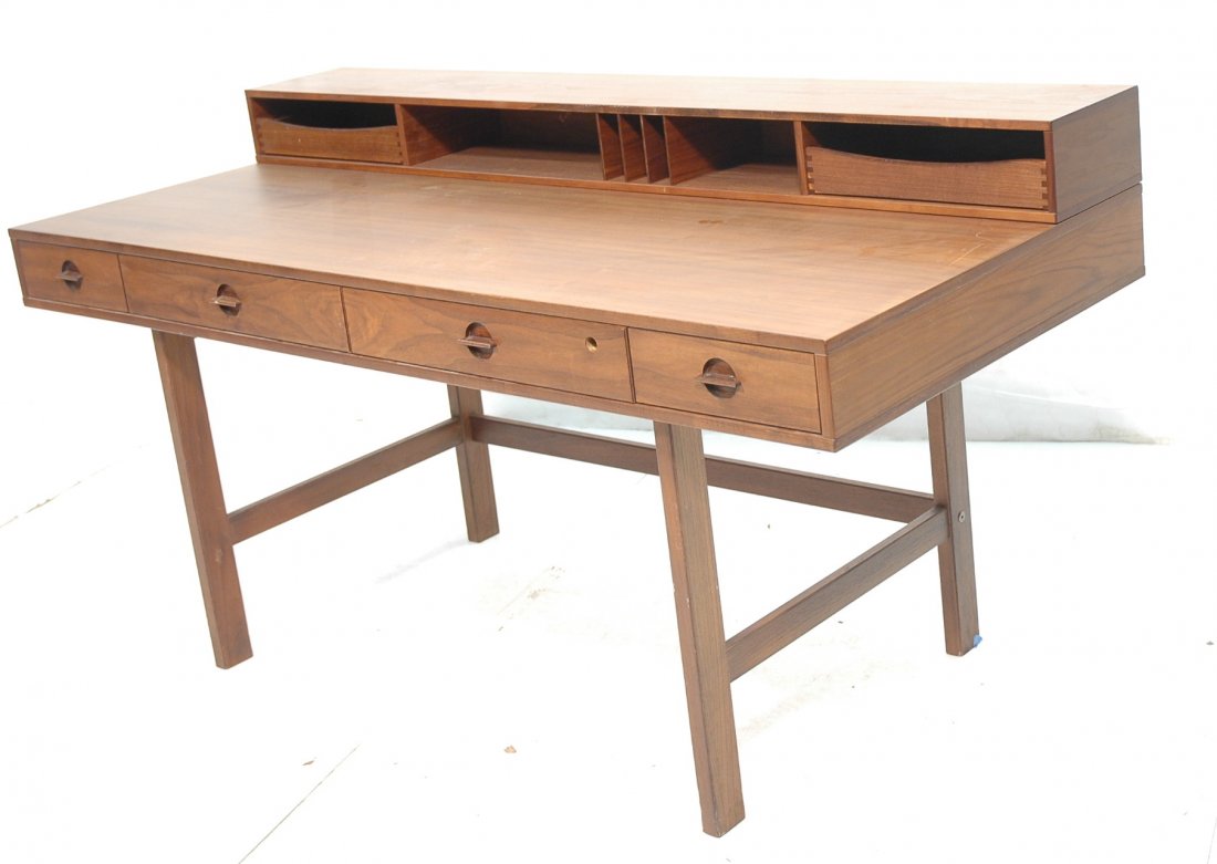 Jens Quistgaard LOVIG Dansk Danish Teak Desk. Fli: Jens Quistgaard LOVIG Dansk Danish Teak Desk. Flip top partners desk. -- Dimensions: H: 34 inches: D: 28.75 inches: L: 64 inches ---
