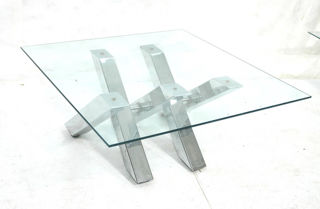 70's Modern Coffee Cocktail Table with Chrome X b: 70's Modern Coffee Cocktail Table with Chrome X base. 5 angled legs.-- Dimensions: H: 15.5 inches: W: 35.5 inches ---