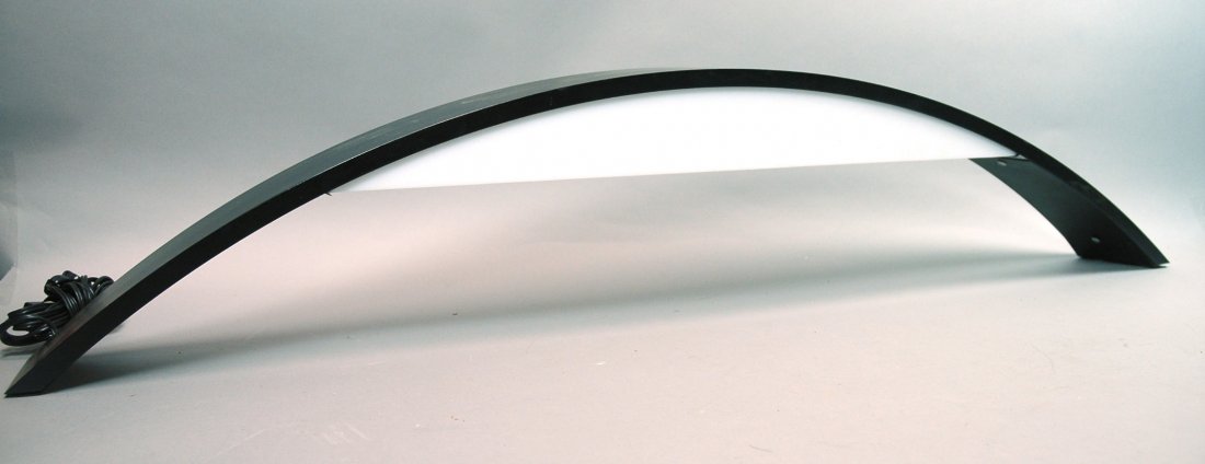 ROBERT SONNEMAN for GEORGE KOVACS Accent Lamp. Lo: ROBERT SONNEMAN for GEORGE KOVACS Accent Lamp. Low black arch with white glass panels. Marked. -- Dimensions: H: 8.25 inches: W: 41 inches: D: 4 inches --- US Shipping charge: $50