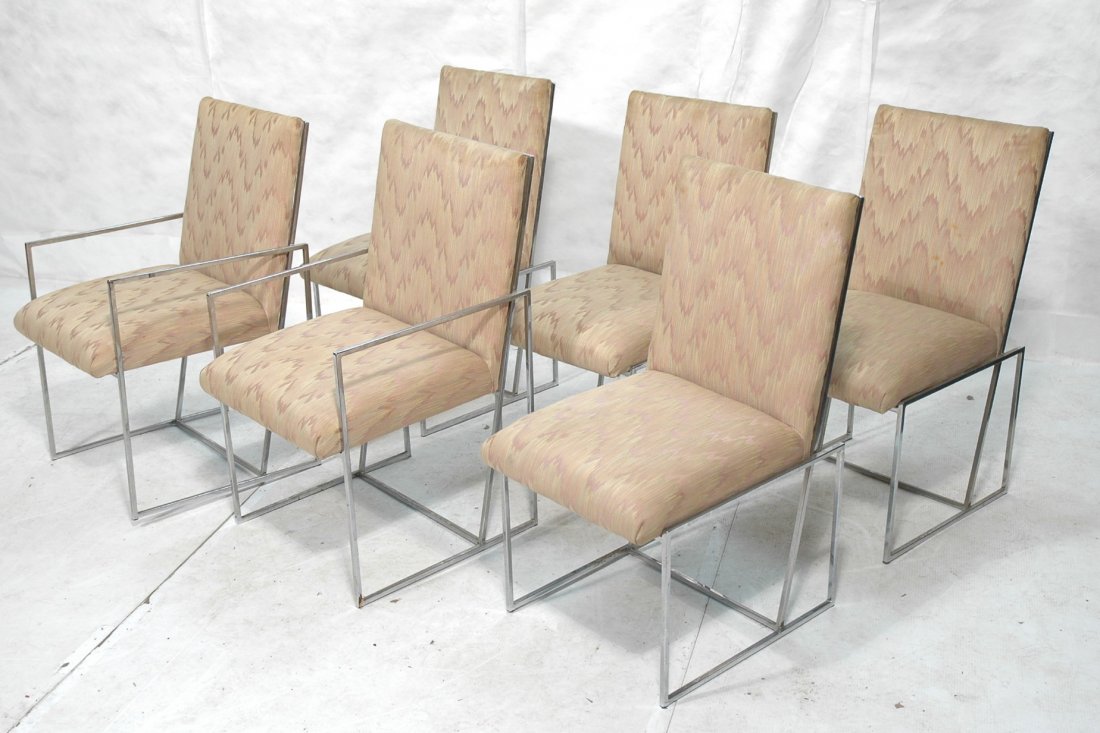 Set of 6 Milo Baughman dining chairs. Square tube: Set of 6 Milo Baughman dining chairs. Square tube frames-- Dimensions: H: 36 inches: W: 21 inches: D: 25 inches ---