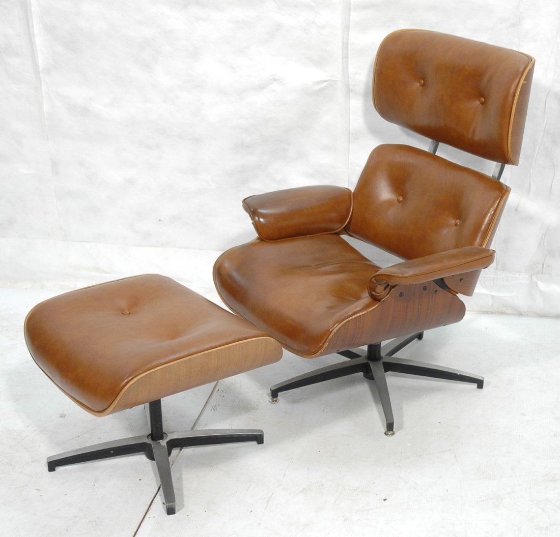 Selig Eames Style Lounge Chair and Ottoman. Molde: Selig Eames Style Lounge Chair and Ottoman. Molded Plywood and Vinyl.-- Dimensions: H: 42 inches: W: 34 inches: D: 32 inches ---