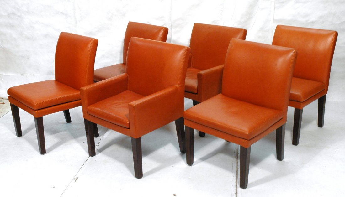 Set 6 Ralph Lauren Leather Dining Chairs. Henredo: Set 6 Ralph Lauren Leather Dining Chairs. Henredon. Brown Leather. Signed. 2 with Arms.-- Dimensions: H: 36 inches: W: 25 inches: D: 22 inches ---