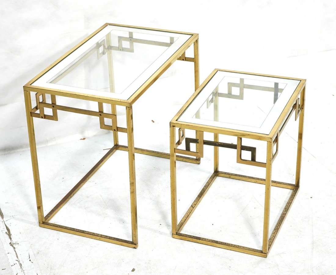 Pr Mastercraft style Brass Nesting tables.: Pr Mastercraft style Brass Nesting tables.-- Dimensions: ---