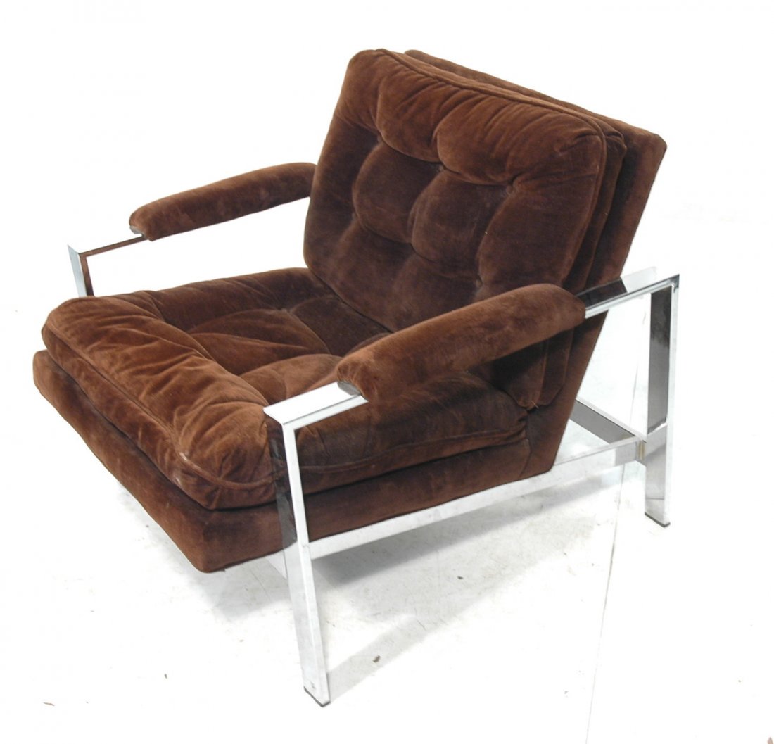 Milo Baughman Lounge Chair. Brown Upholstery.: Milo Baughman Lounge Chair. Brown Upholstery. -- Dimensions: H: 29 inches: W: 32 inches: D: 34 inches ---