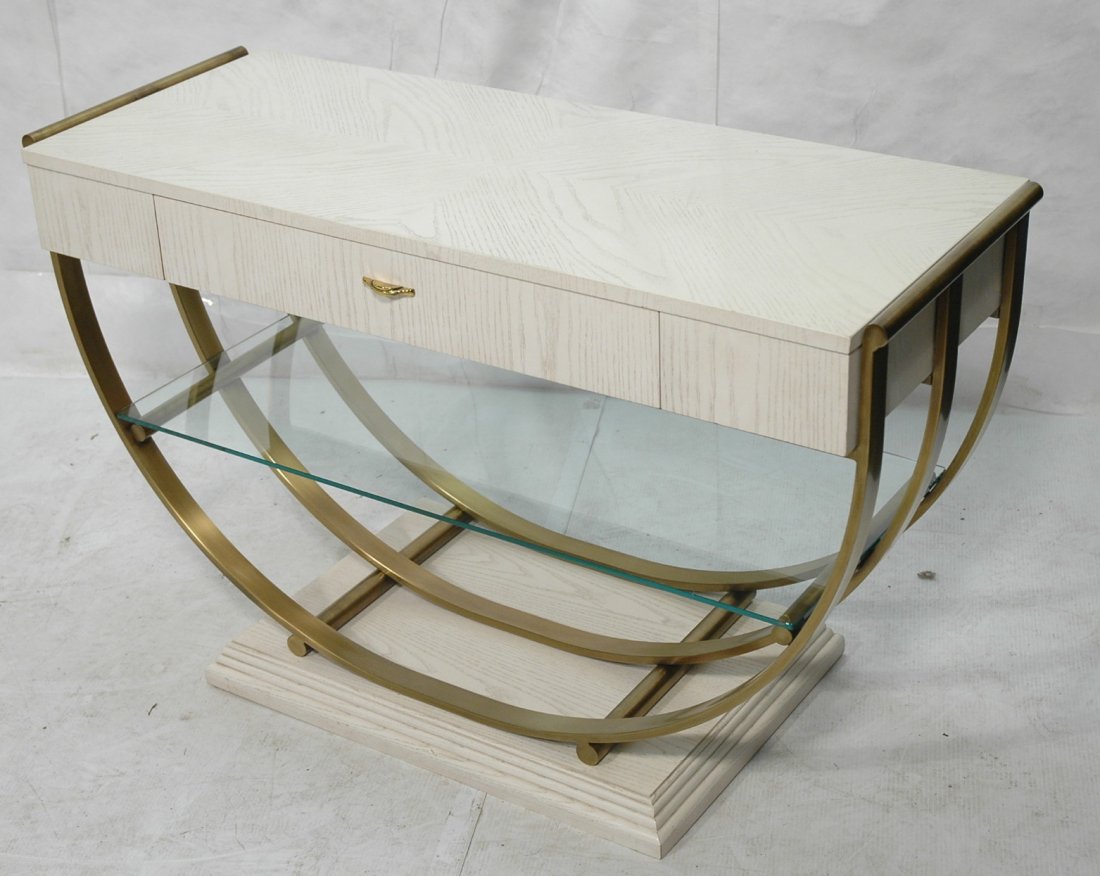 White Console table Thomasville Brass and wood. B: White Console table Thomasville Brass and wood. Branded Thomasville.-- Dimensions: H: 29 inches: W: 47 inches: D: 19 inches ---