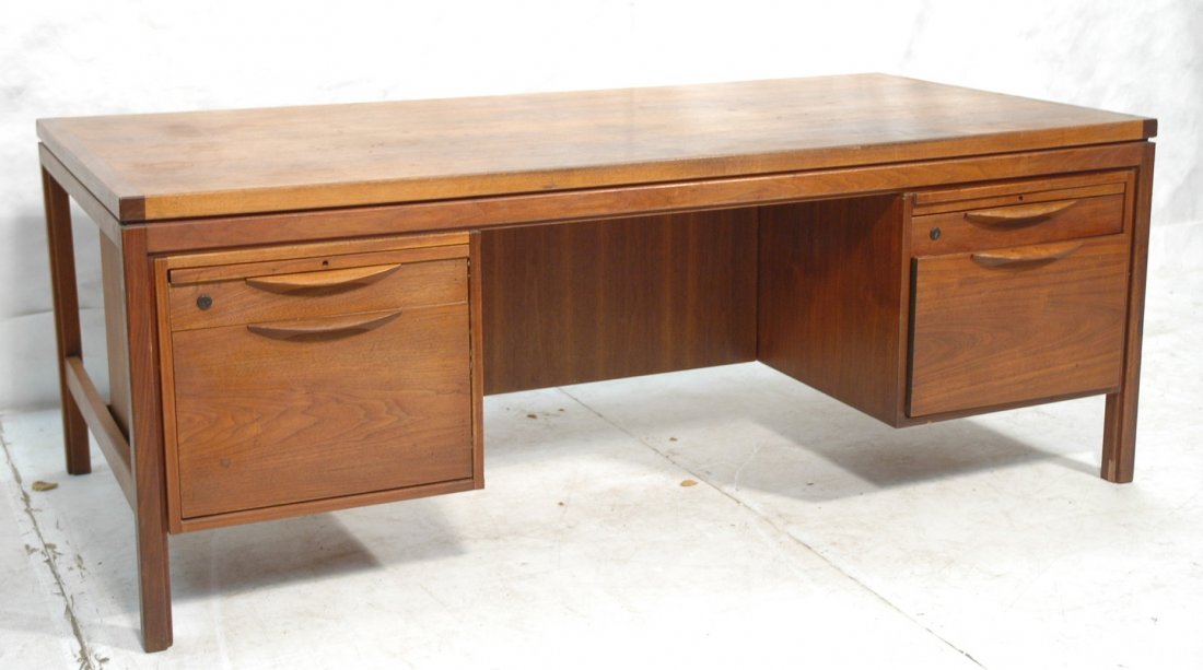 JENS RISOM Executive Desk. Walnut. Wood Handles.: JENS RISOM Executive Desk. Walnut. Wood Handles.-- Dimensions: H: 28 inches: W: 74.5 inches: D: 37 inches ---
