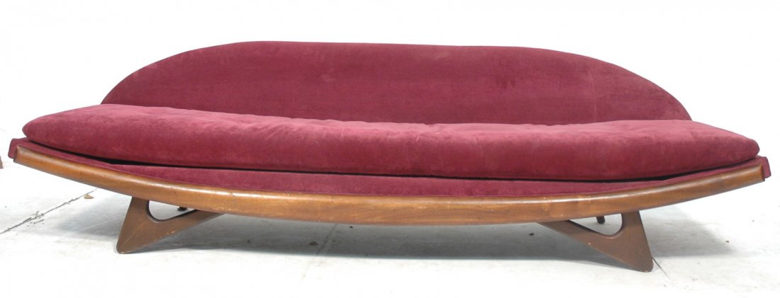 Adrian Pearsall Gondola Sofa with Wine Upholstery: Adrian Pearsall Gondola Sofa with Wine Upholstery.-- Dimensions: H: 29 inches: W: 98 inches: D: 36 inches ---