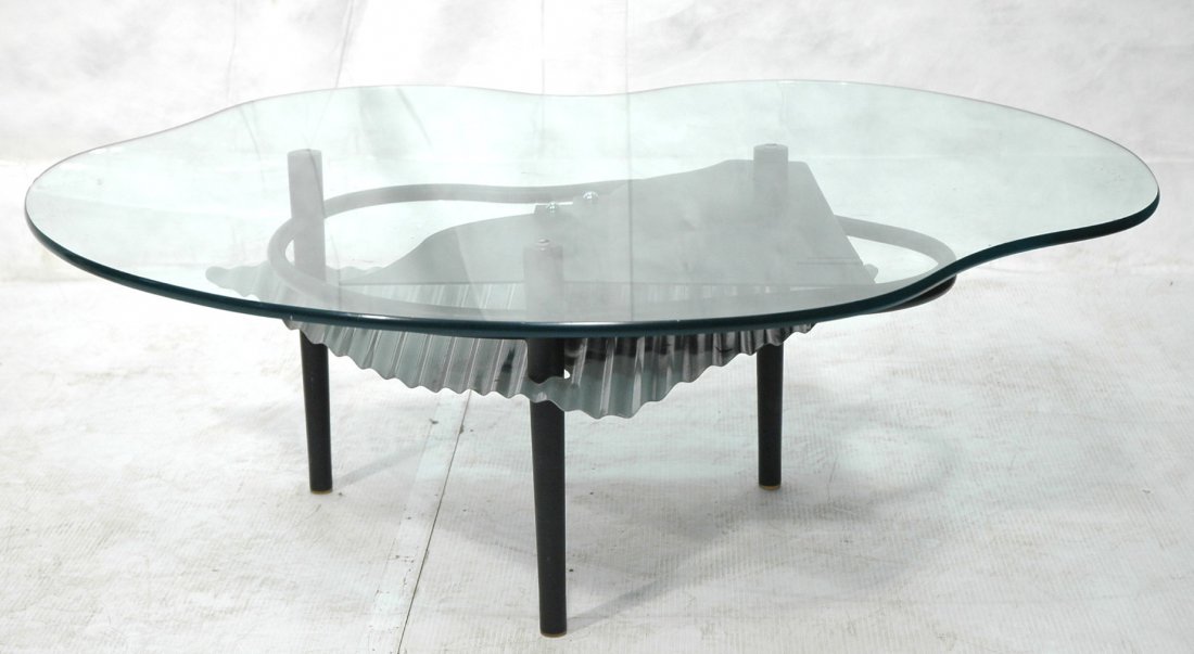 Biomorphic Memphis Style Coffee Table with Steel: Biomorphic Memphis Style Coffee Table with Steel base.-- Dimensions: H: 15.5 inches: W: 42 inches: D: 45 inches ---